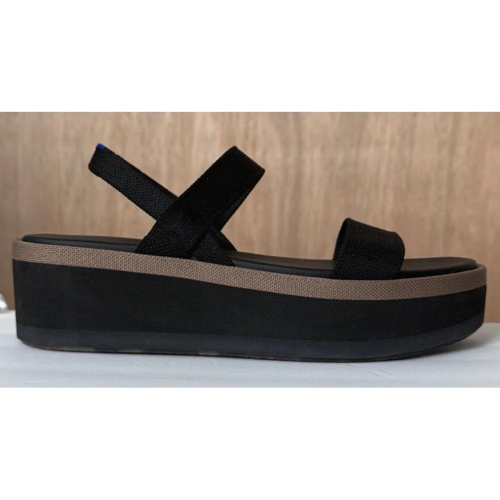 Rothy's Womens The Lightweight Wedge Sandals Black Size 9 NEW Platform Slingback